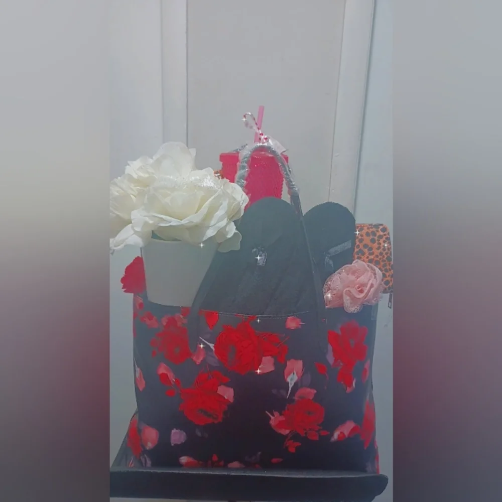 Victoria's Secret Black and Red Floral Tote - Picture 2 of 4